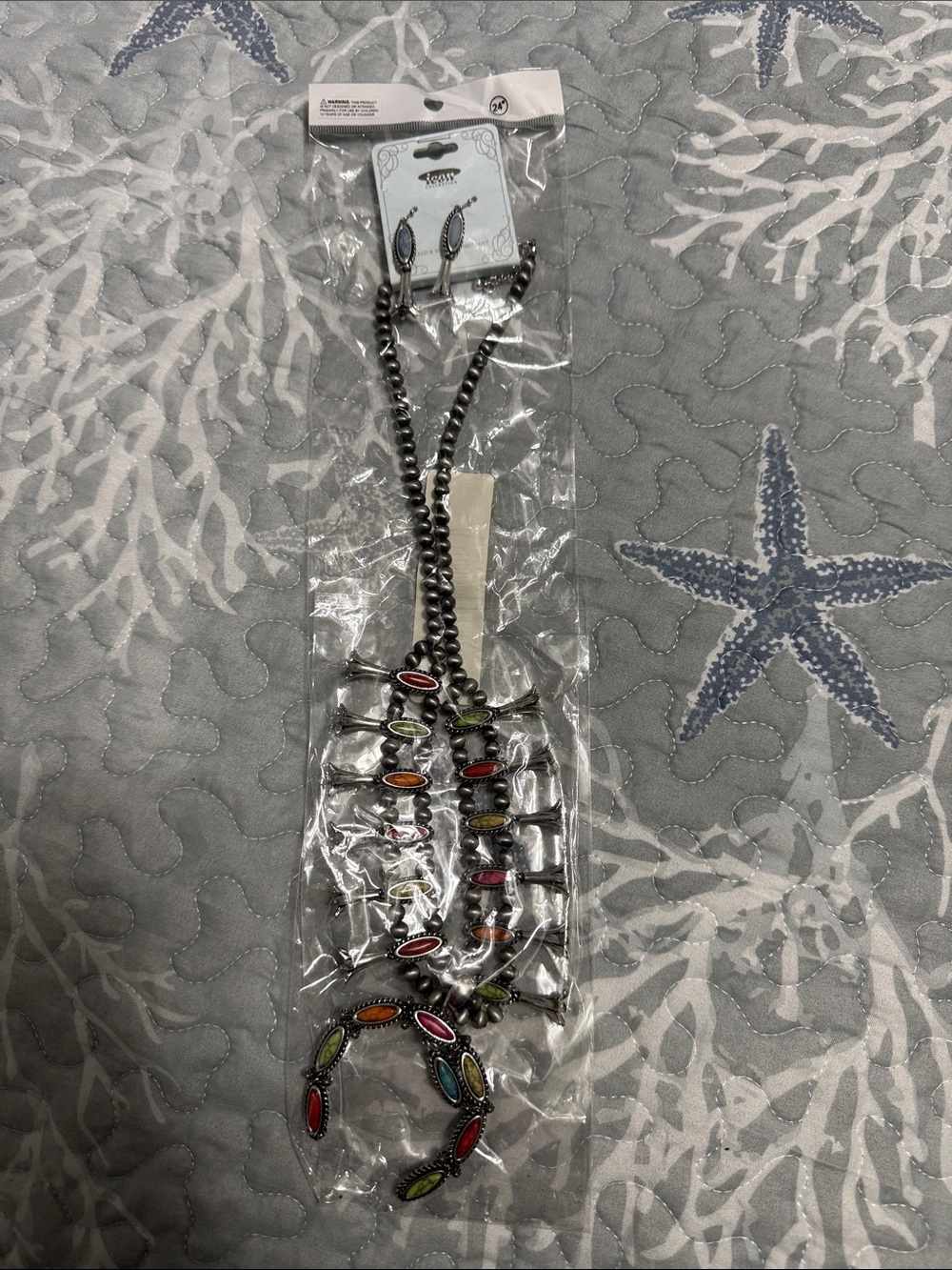 Multicolor Southwestern Navajo-Inspired Statement Necklace and Earring Set